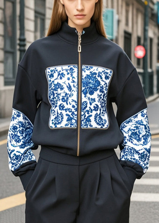 Women's Cotton Floral Jacket Autumn Stand Collar - OutfitLondon