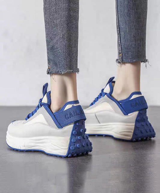 Women's Blue Lace Up Platform Sneakers Comfortable - OutfitLondon