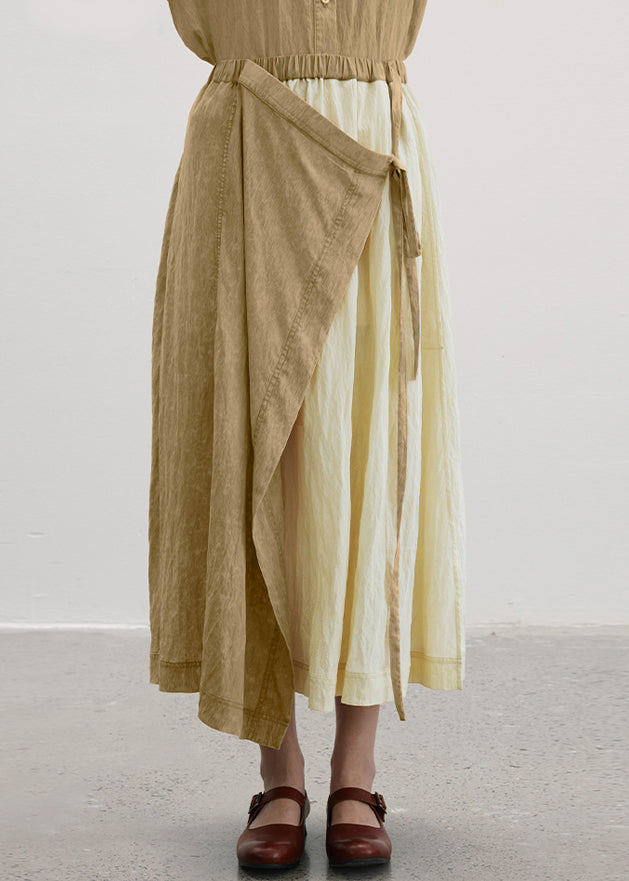 Women's Asymmetric Cotton Skirt Lightweight Camel - OutfitLondon