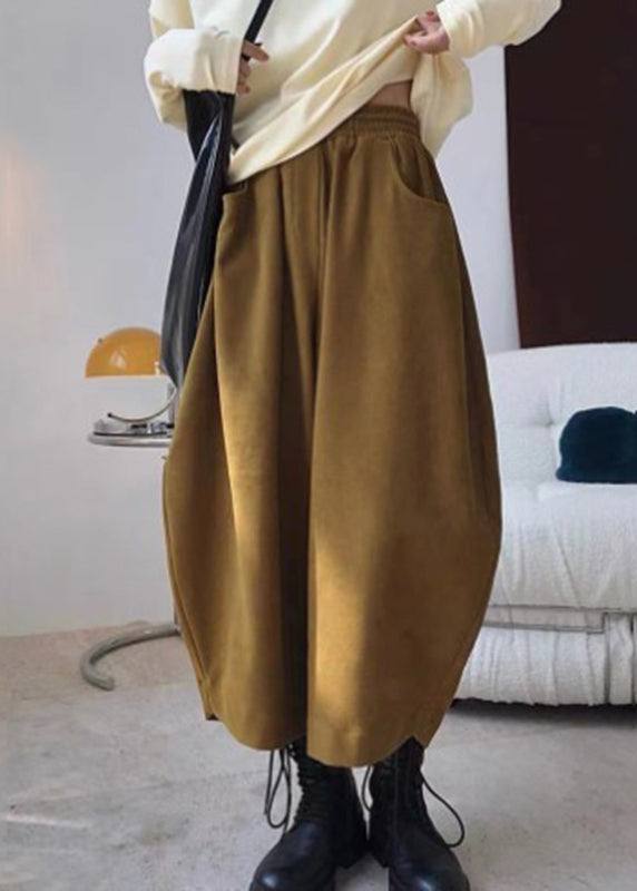 Women's Relaxed Fit Sarouel Pants Elastic Waist Caramel - OutfitLondon