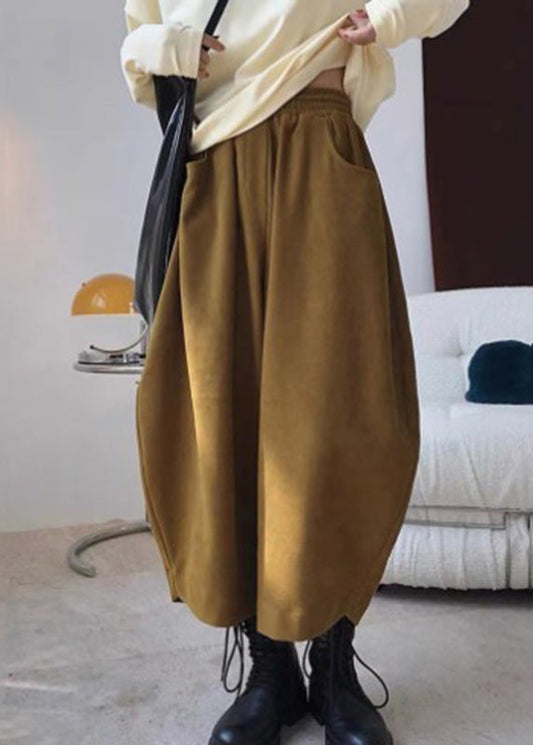 Women's Relaxed Fit Sarouel Pants Elastic Waist Caramel - OutfitLondon
