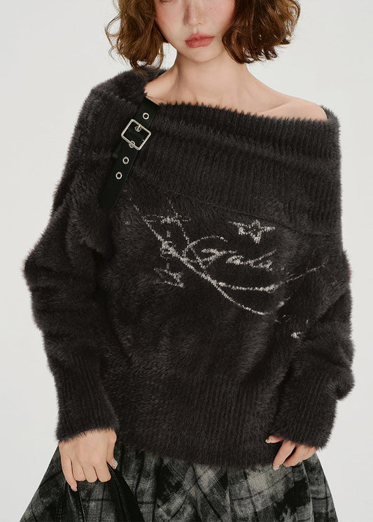 Women's Off Shoulder Sweater Faux Fur Knit Beige - OutfitLondon