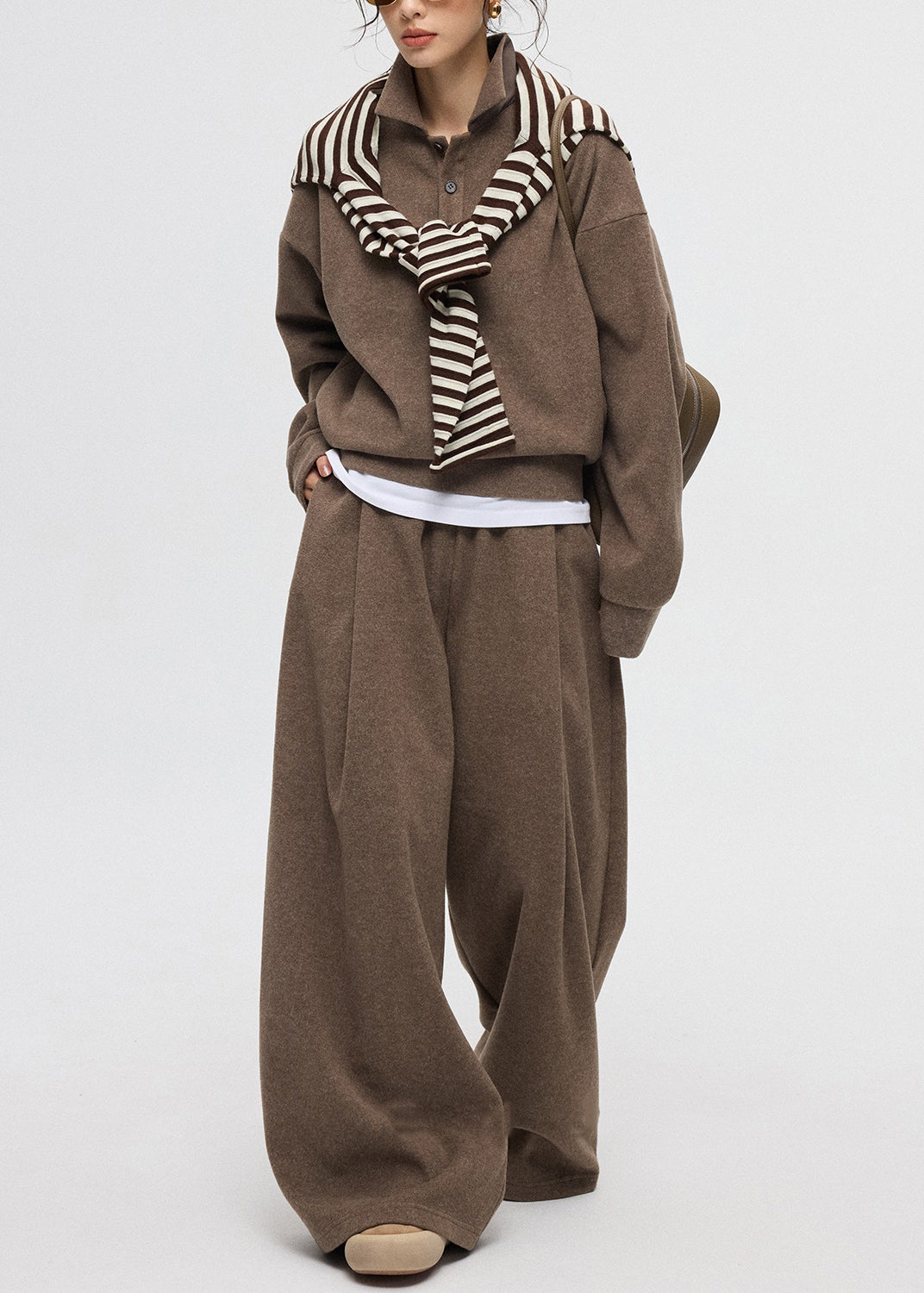 Women's Cashmere Two Piece Set Claudine Collar Button Details Winter - OutfitLondon