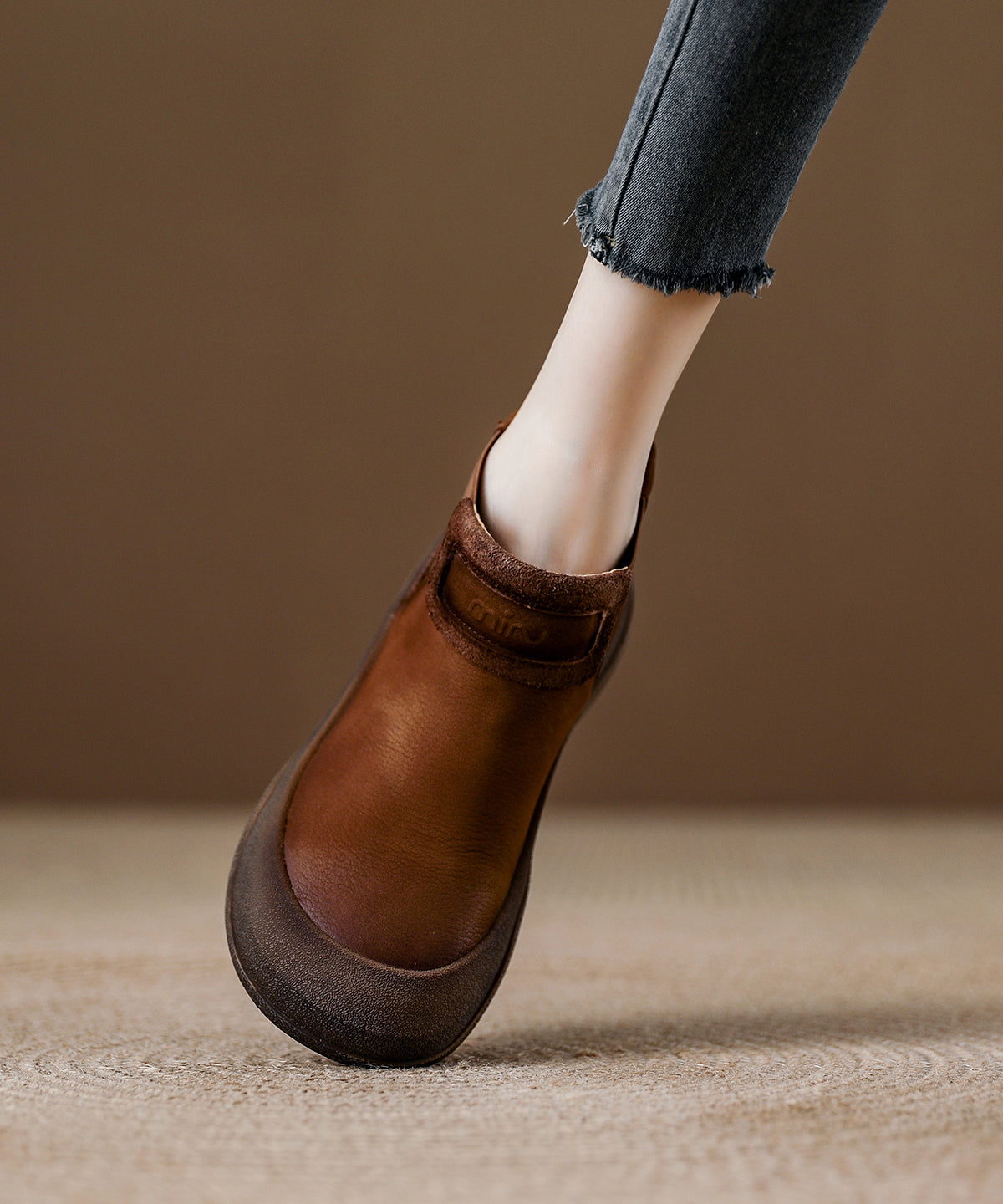 Women's Brown Leather Ankle Boots Cushioned Insole Rubber Sole - OutfitLondon