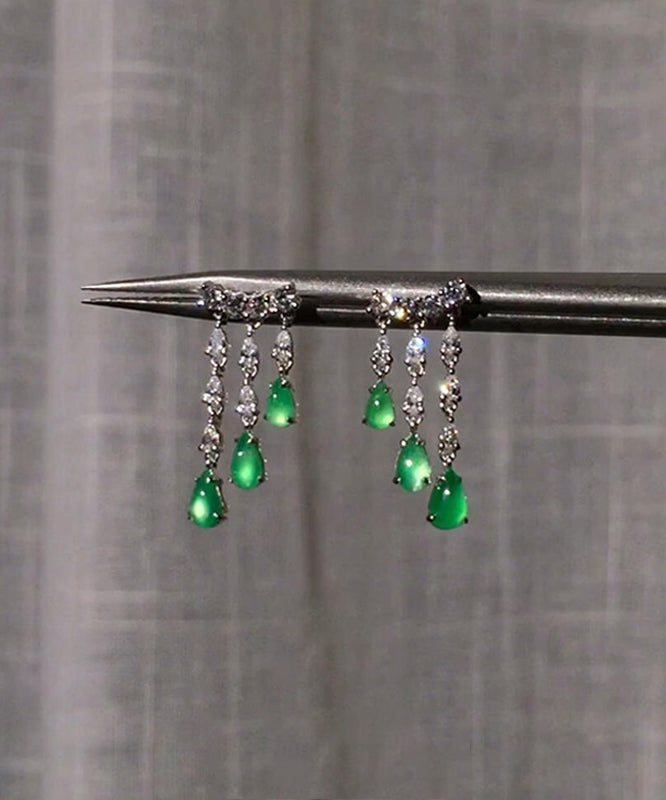 Women's Sterling Silver Green Chalcedony Drop Earrings - OutfitLondon