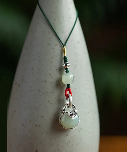 Women's Sterling Silver Phone Chain Jade Green Secure Clasp - OutfitLondon