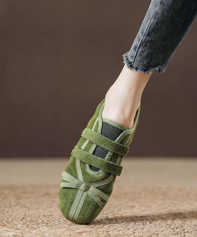Women's Green Suede Buckle Flats - OutfitLondon