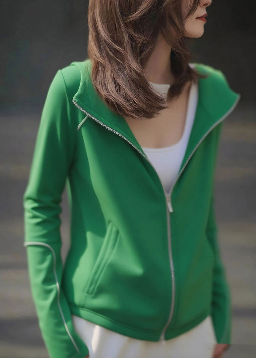 Unisex Cotton Hoodie Jacket Zip Pockets Green - OutfitLondon