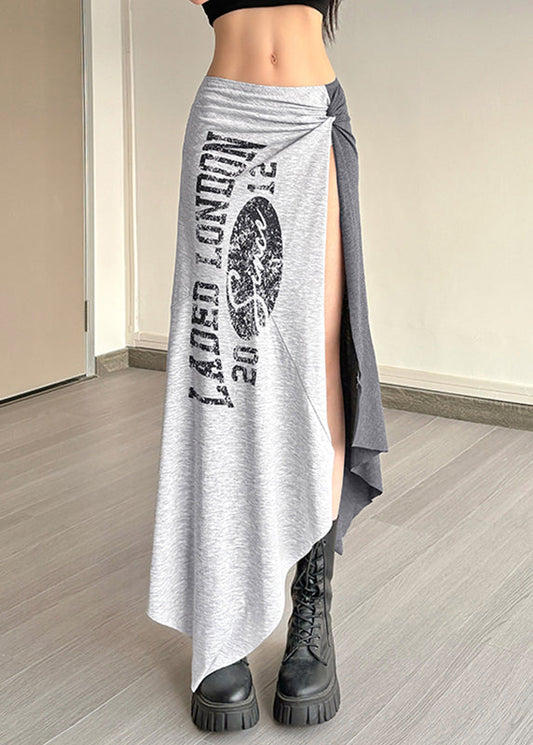 Women's Grey Fringe Skirt Crinkled Texture - OutfitLondon