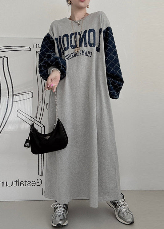Oversized Cotton Sweatshirt Dress Lantern Sleeves Casual - OutfitLondon