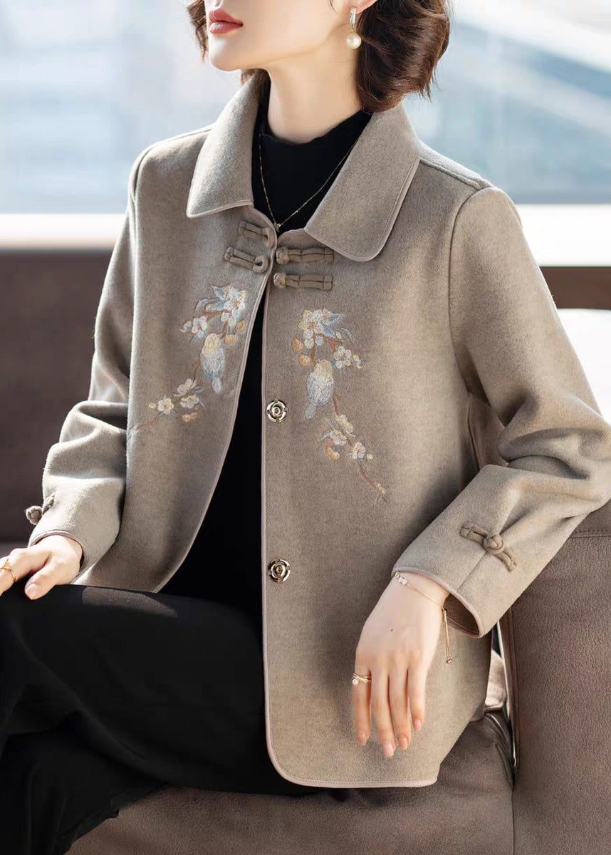 Women's Gray Wool Coat Claudine Collar - OutfitLondon