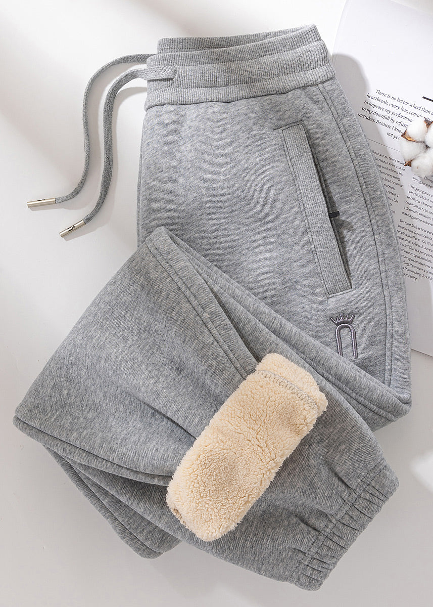 Unisex Fleece Winter Pants Gray Elastic Waist - OutfitLondon