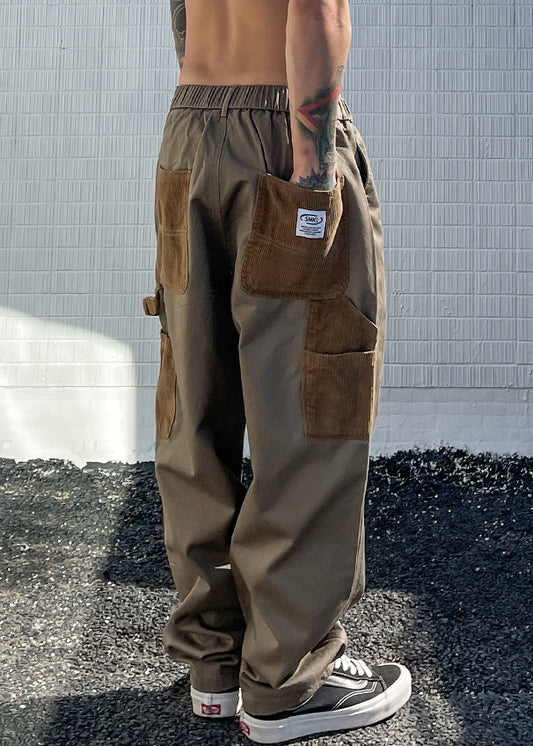 Mens Cotton Patchwork Pants Breathable Drawstring Summer - OutfitLondon
