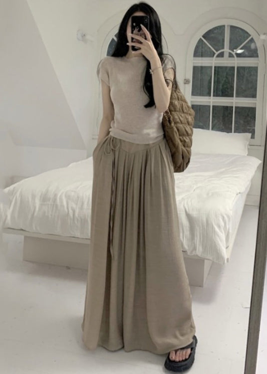 Women's Khaki Cotton Two Piece Casual Set - OutfitLondon