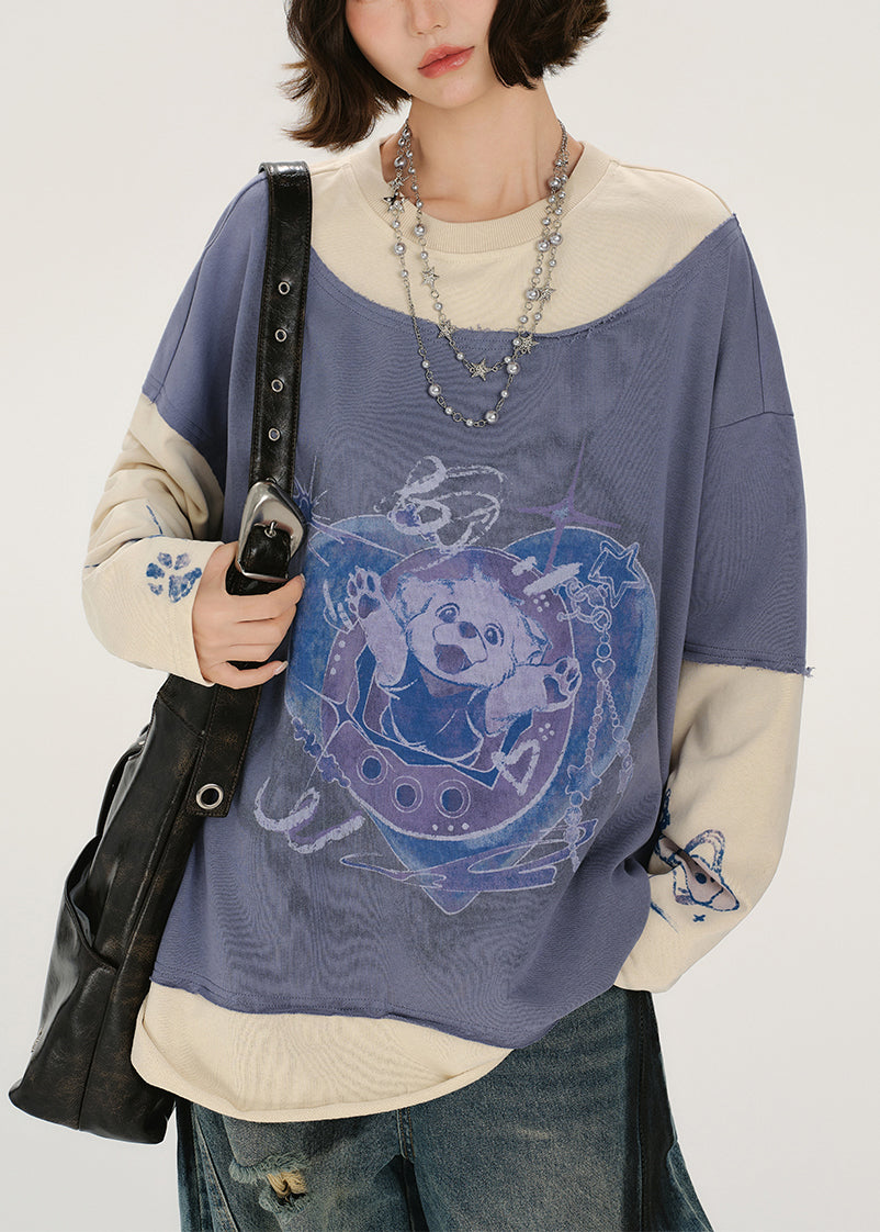 Unisex Cotton Oversize Sweatshirt Lavender Patchwork - OutfitLondon