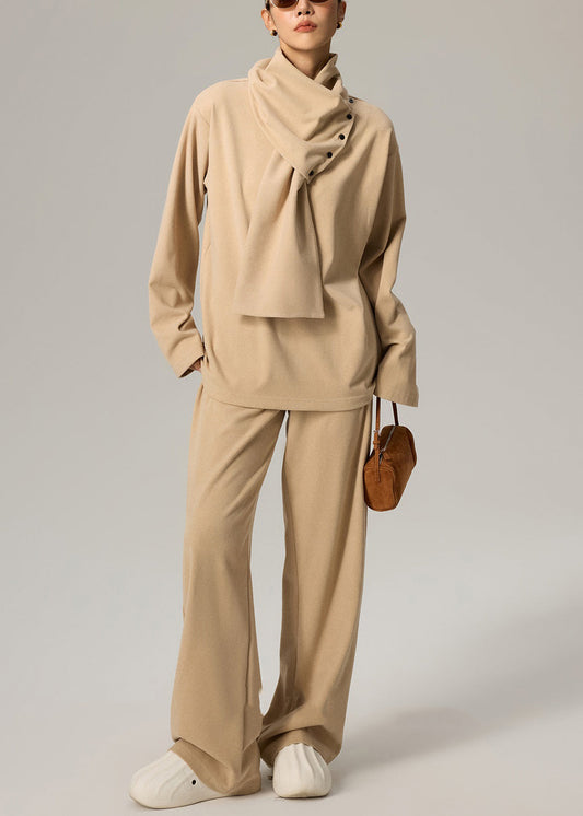 Women's Cotton Three Piece Set Light Camel Comfortable - OutfitLondon