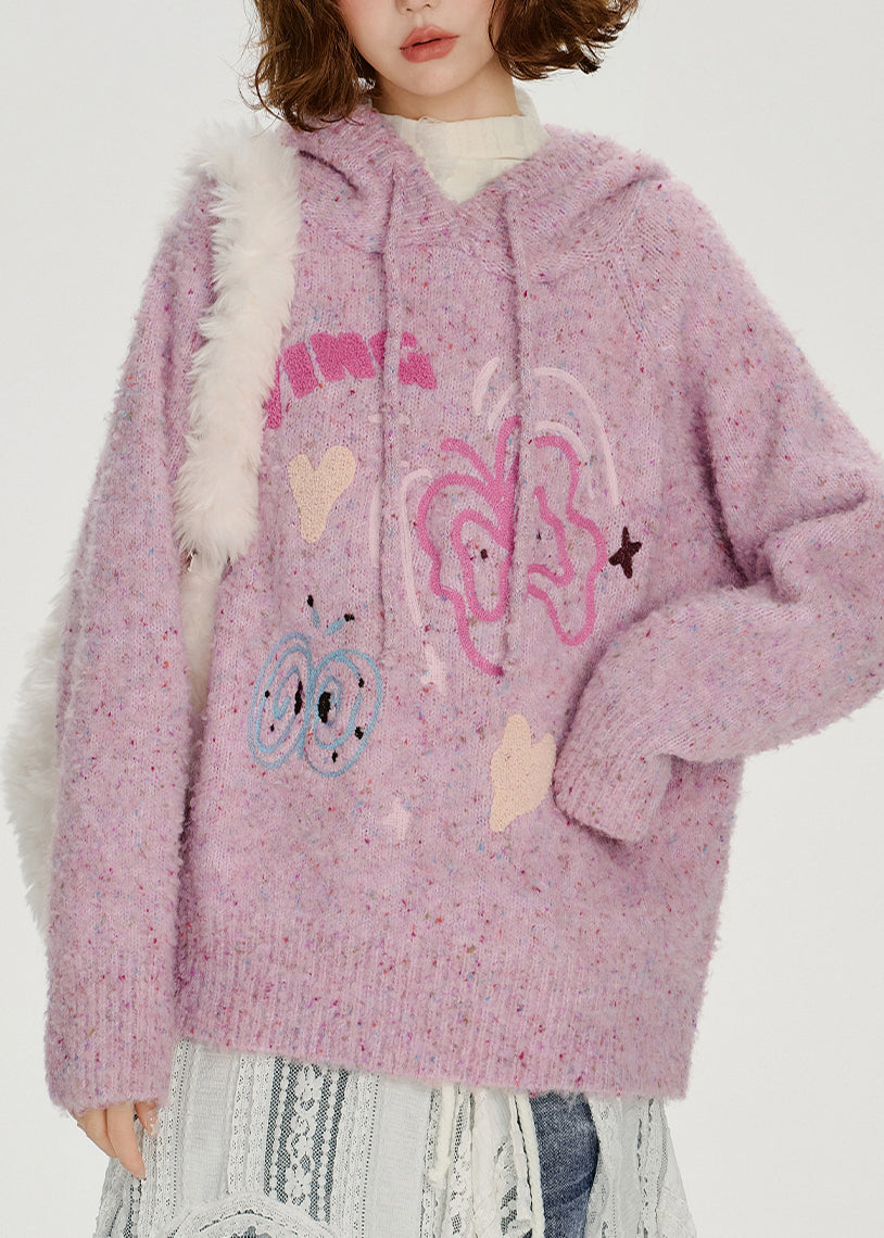 Unisex Oversized Hoodie Sweatshirt Light Purple Jacquard Knit - OutfitLondon