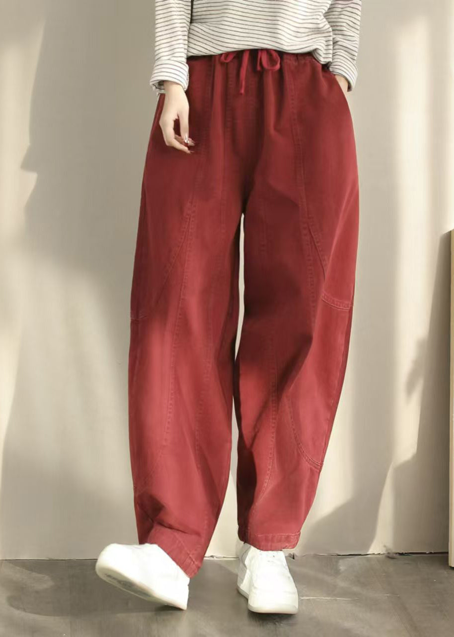 Women's Cotton Harem Pants Elastic Waist Orange - OutfitLondon