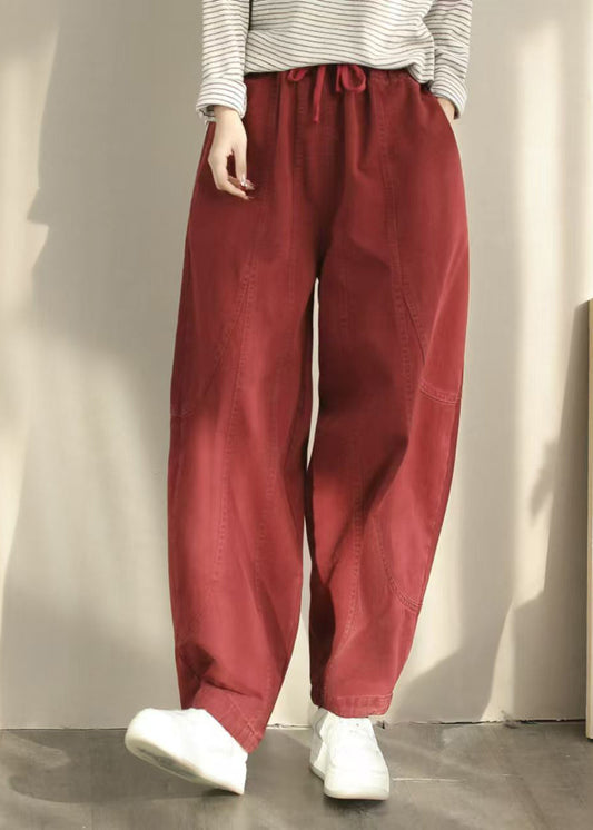 Women's Cotton Harem Pants Elastic Waist Orange - OutfitLondon