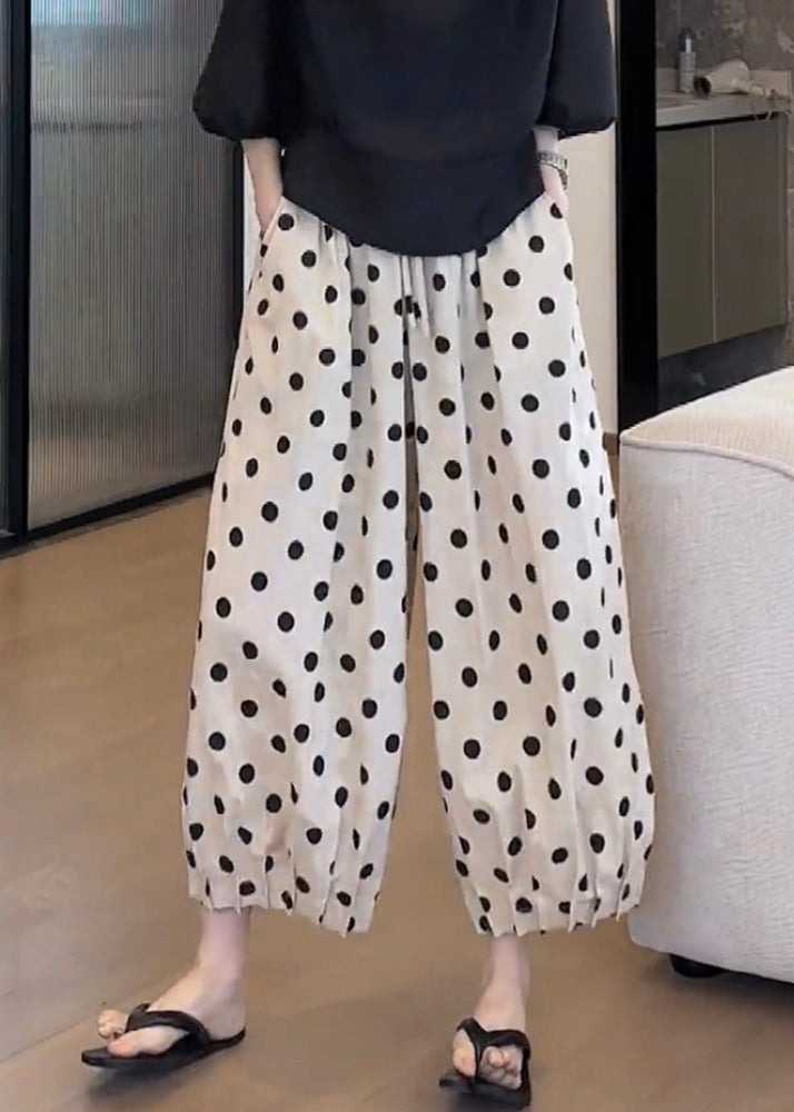 Women's Cotton Pants Polka Dot Elastic Waist - OutfitLondon