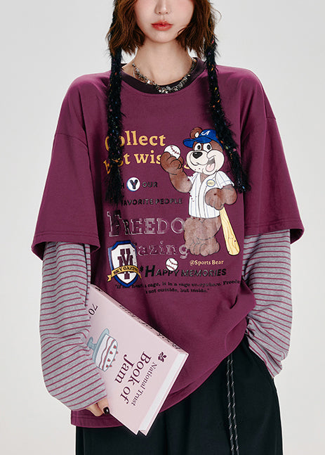 Women's Purple Cotton Pullover Soft Oversized - OutfitLondon
