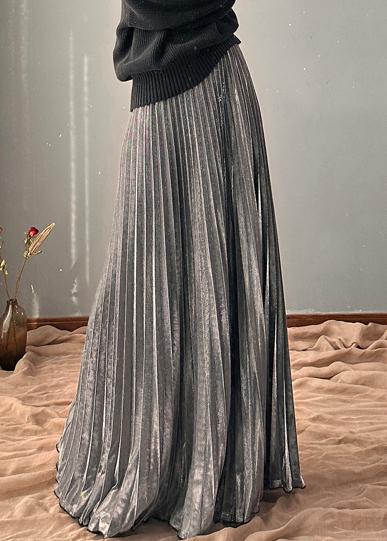 Women's A-Line Cotton Skirt Elastic Waist Lightweight Silver - OutfitLondon