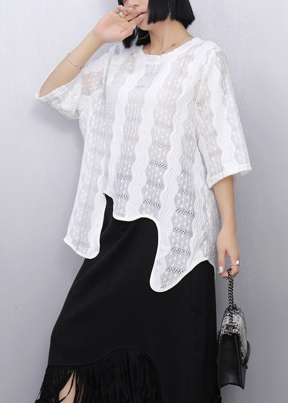 Women's White Cotton Blouse Loose Fit Lightweight - OutfitLondon