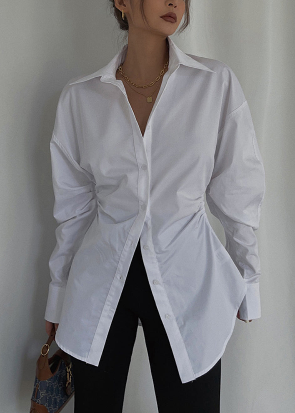 Women's Slim Fit Cotton Blouse White Casual - OutfitLondon