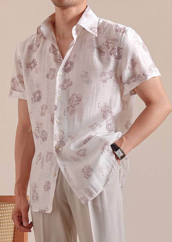 Men's Short Sleeve Silk Blend Shirt Lightweight Breathable Summer - OutfitLondon