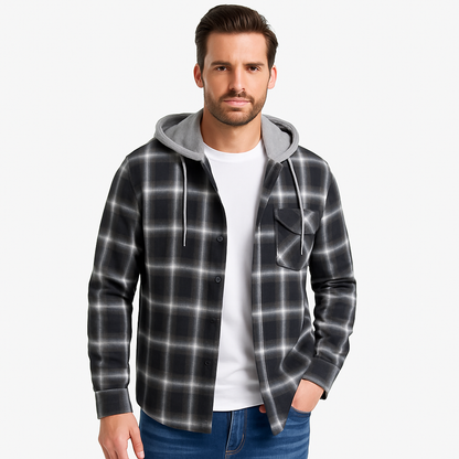 Warm Hooded Plaid Shirt Jacket - OutfitLondon