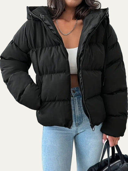 Short Puffer Hoodie Coat for Women