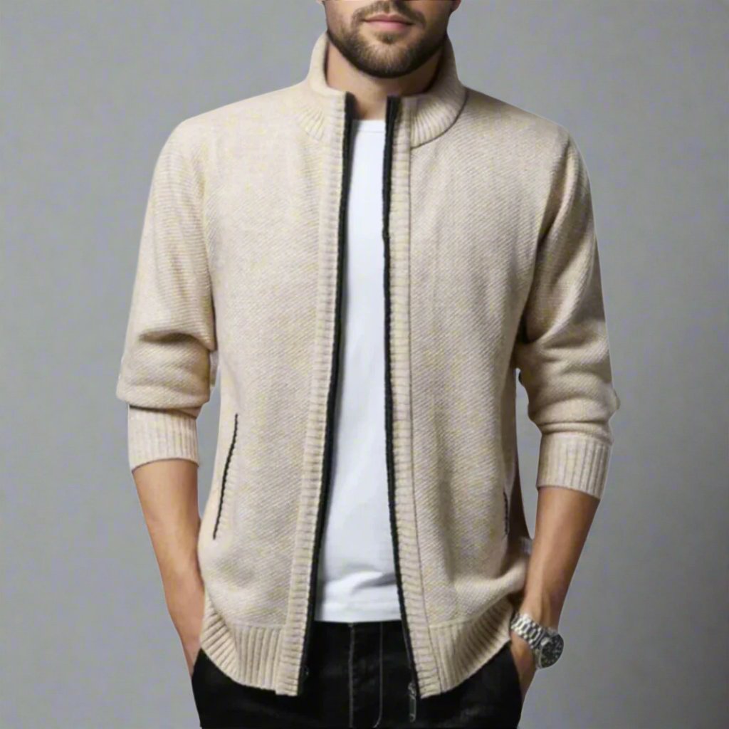 Relaxed Fit Zip Up Knitted Sweater - OutfitLondon