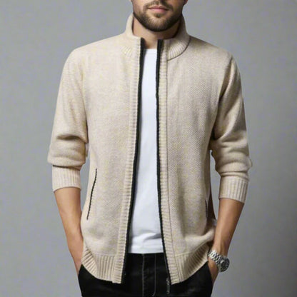 Relaxed Fit Zip Up Knitted Sweater - OutfitLondon