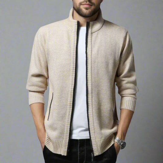 Relaxed Fit Zip Up Knitted Sweater - OutfitLondon