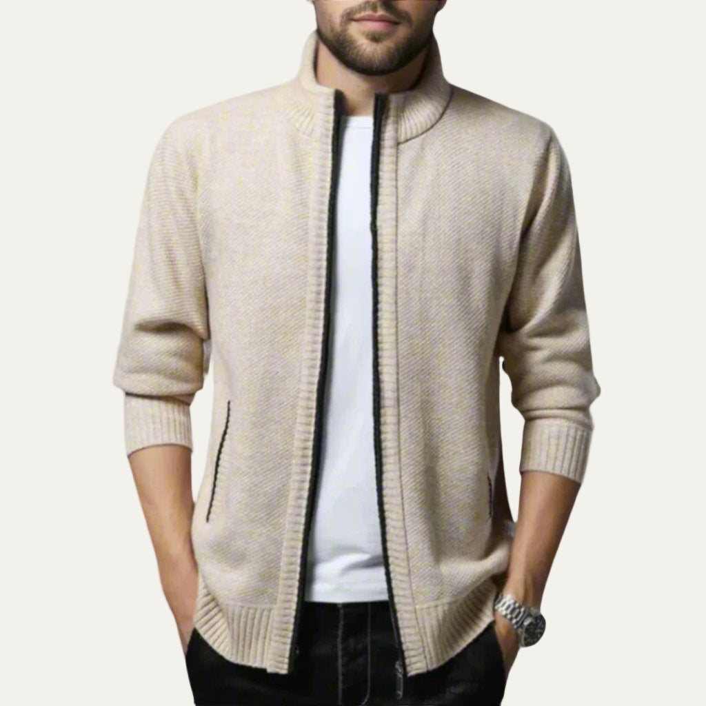 Men's Thick Knitted Zip Up Sweater Jacket - OutfitLondon