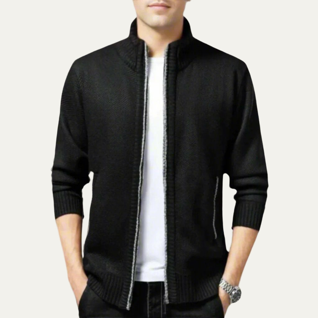 Men's Classic Zipper Crew Neck Sweater Cardigan - OutfitLondon