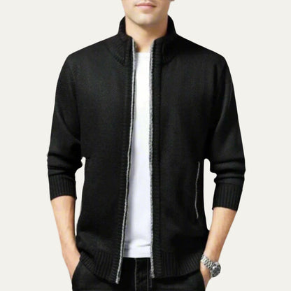 Men's Classic Zipper Crew Neck Sweater Cardigan - OutfitLondon