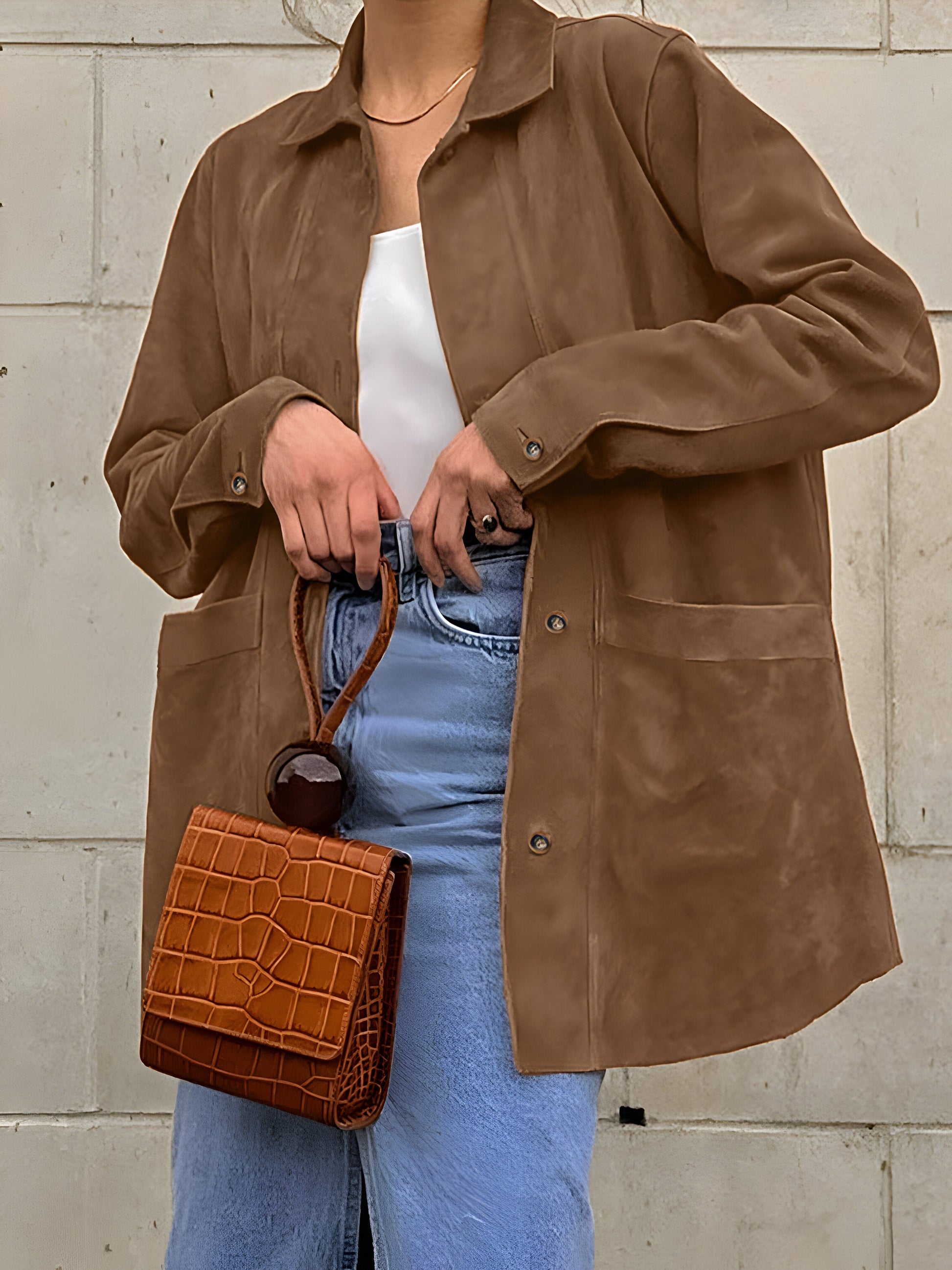 Relaxed Fit Women's Long Coat with Button Front - OutfitLondon