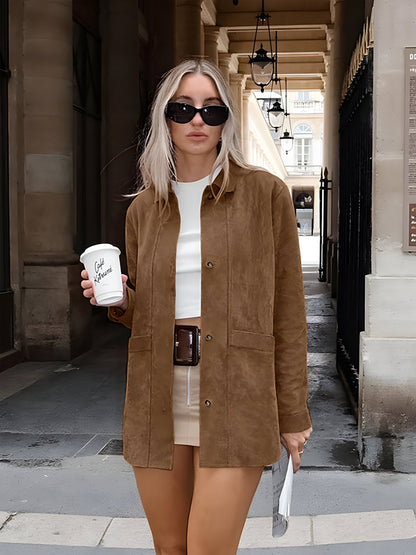 Relaxed Fit Women's Long Coat with Button Front