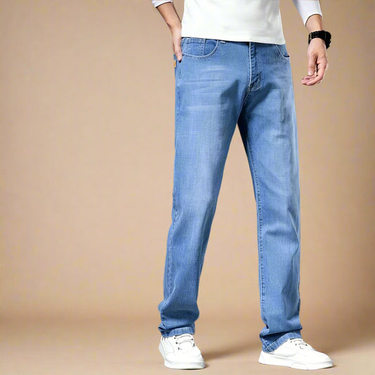 Relaxed Fit Men's Straight Leg Blue Jeans - OutfitLondon