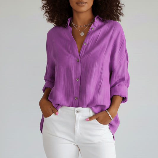 Relaxed Fit Button Down Long Sleeve Shirt - OutfitLondon