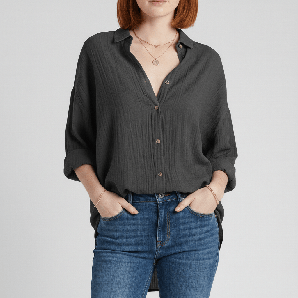 Relaxed Fit Button Down Long Sleeve Shirt