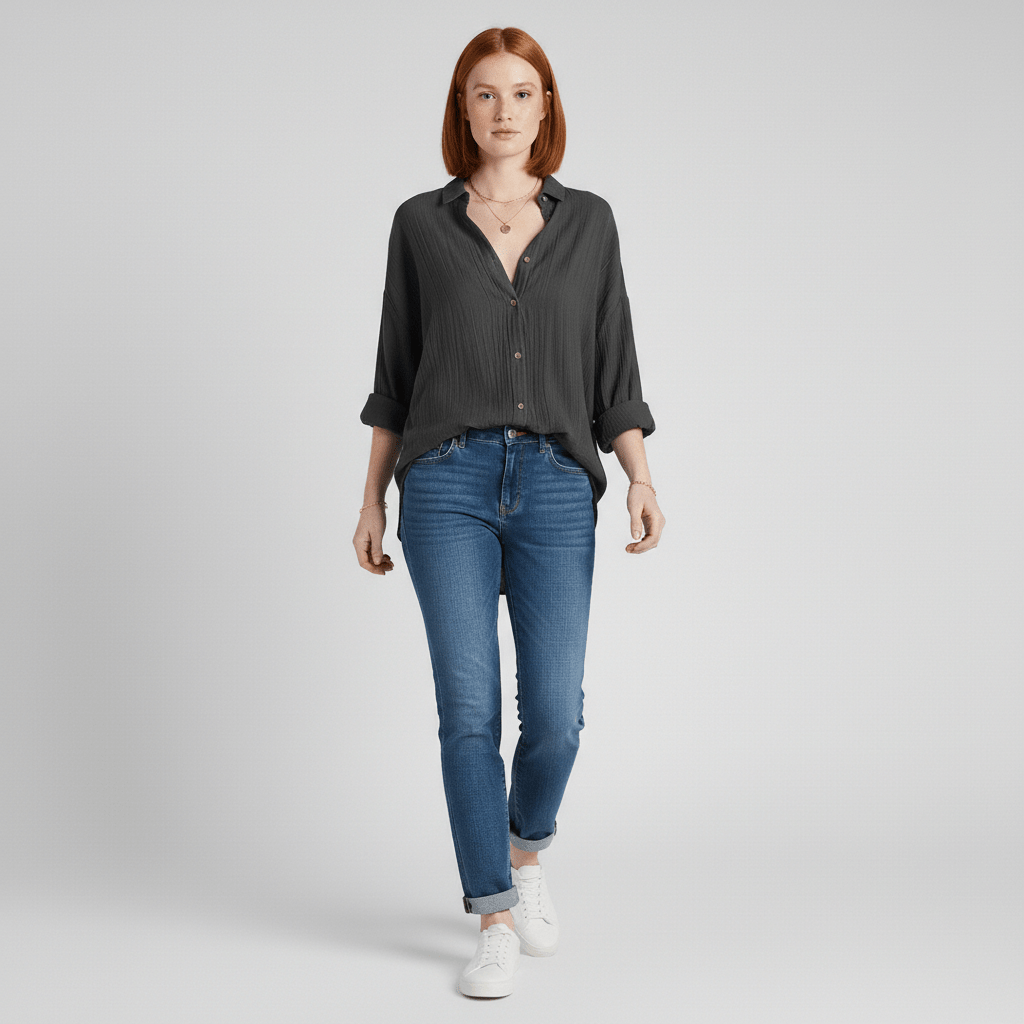Relaxed Fit Button Down Long Sleeve Shirt