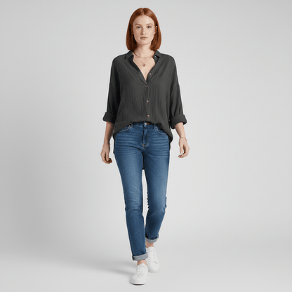 Relaxed Fit Button Down Long Sleeve Shirt
