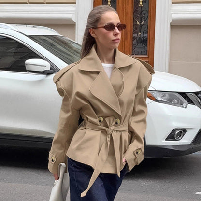 Stylish Tan Women's Coat with Adjustable Waist
