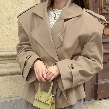 Stylish Tan Women's Coat with Adjustable Waist