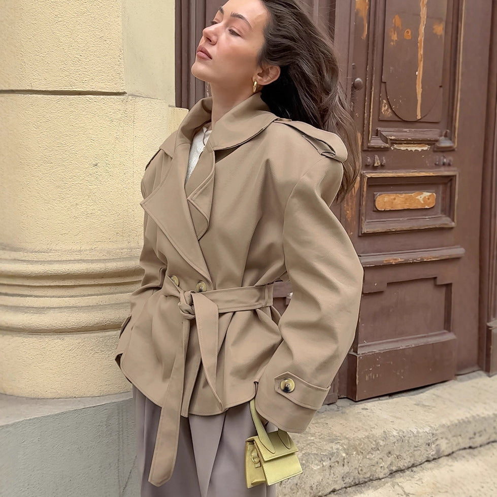 Stylish Tan Women's Coat with Adjustable Waist