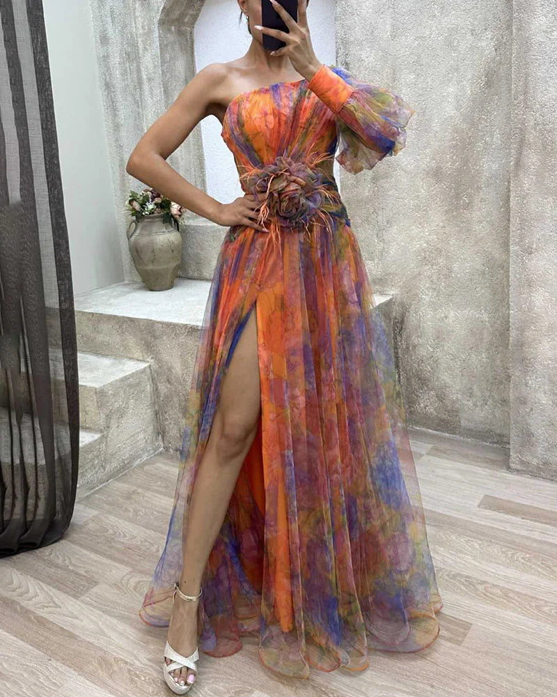 Elegant Ladies Off Shoulder Floral Party Dress