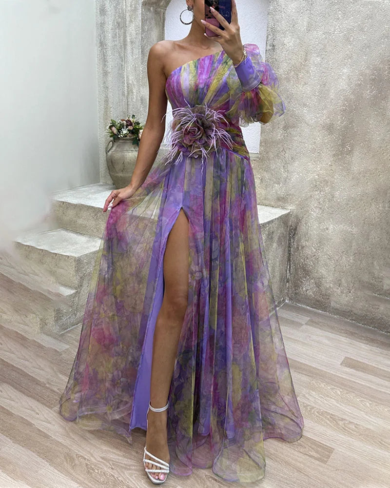 Elegant Ladies Off Shoulder Floral Party Dress