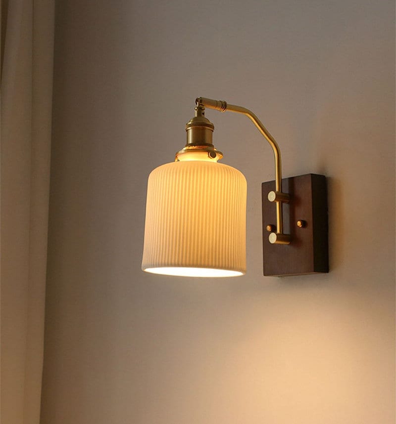 Farmhouse Style Wooden LED Wall Light with Earthy Shade